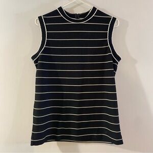 Vintage Knits by Magda Black White Striped Cowl Neck Textured Sleeveless Top